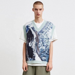 Men's print knit vest v neck sleeveless knit top