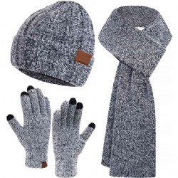 Unisex Winter Warm Knit Beanie Hat Touchscreen Gloves Long Scarf Set